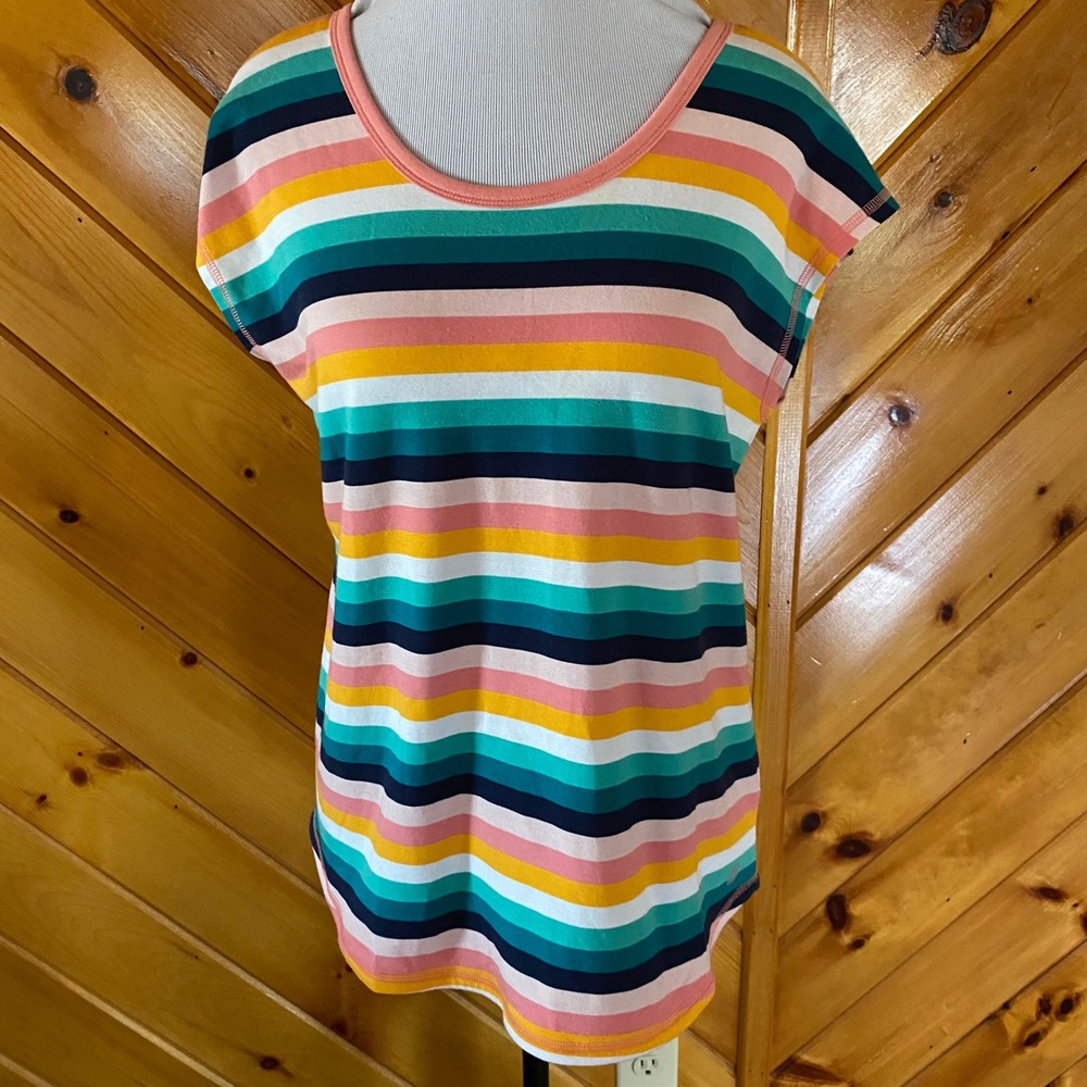 Talbots Women's Petite Medium Multi Color Rainbow Striped Strappy Back Tee MP